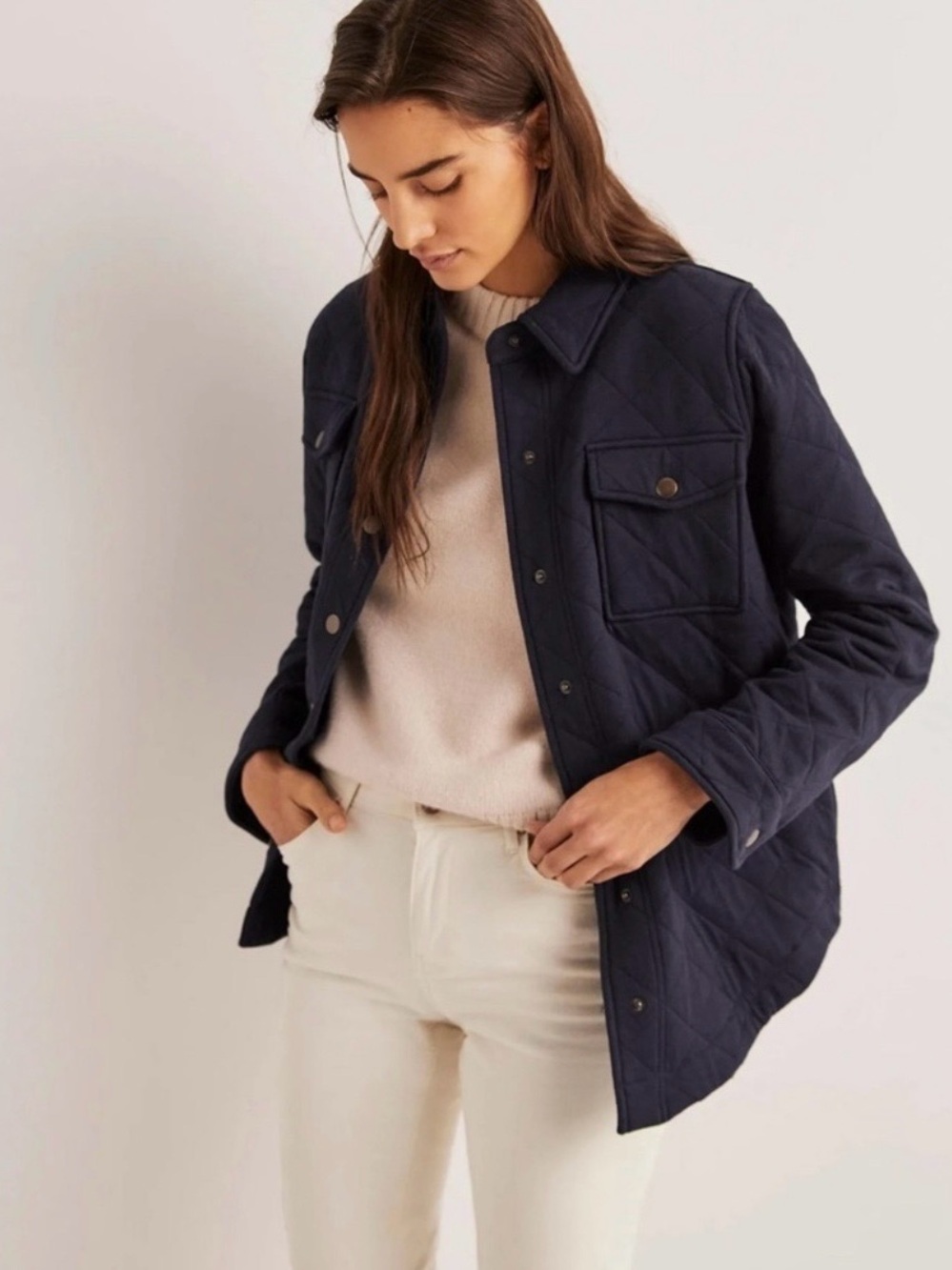 Boden Dark Navy Quilted Snap-Front Utility Jacket